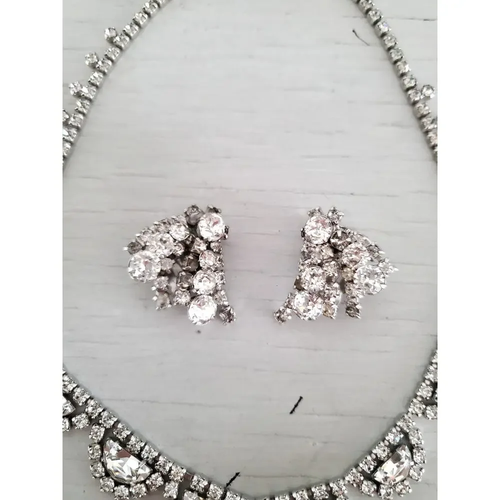 Vintage Mid-Century Kramer Designer Rhinestone Necklace and Earring Set